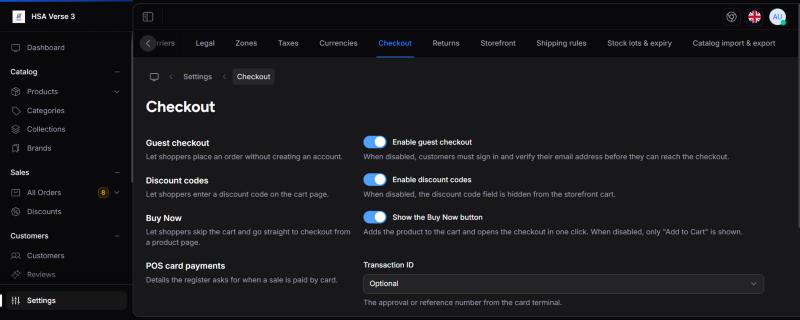 Admin: Settings › Checkout