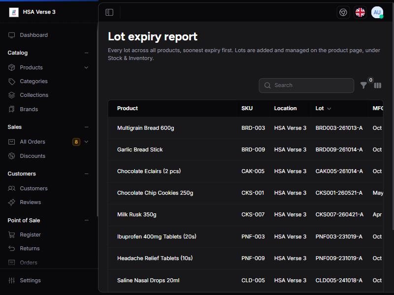 Lot expiry report
